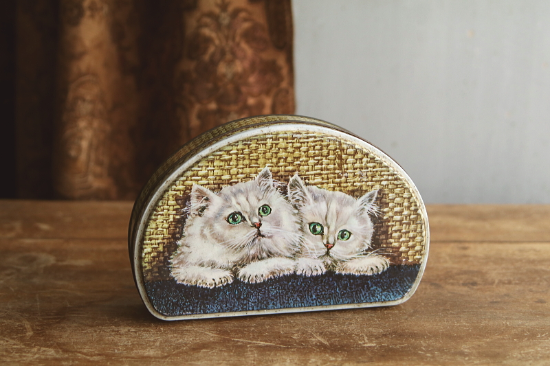 仔猫のビスケット缶　イギリス アンティークストリュフ