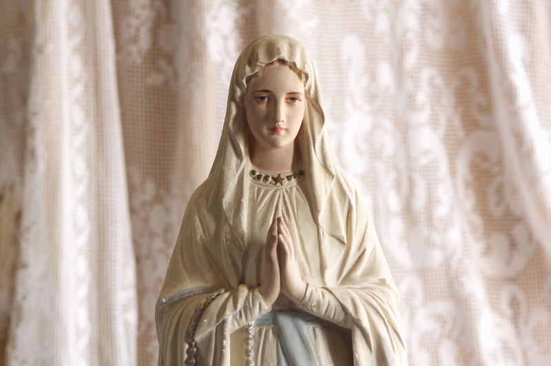 アンティークマリア像 石膏像 無原罪の御宿り フランス ルルドのマリア 