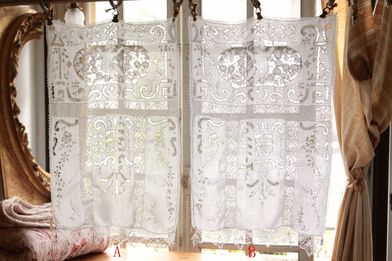アンティークリネンパネル 天使 カットワーク レース フランス
