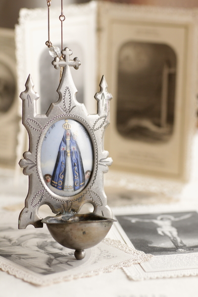 アンティーク聖水盤　ミニアチュール　フルヴィエールの聖母　フランス
