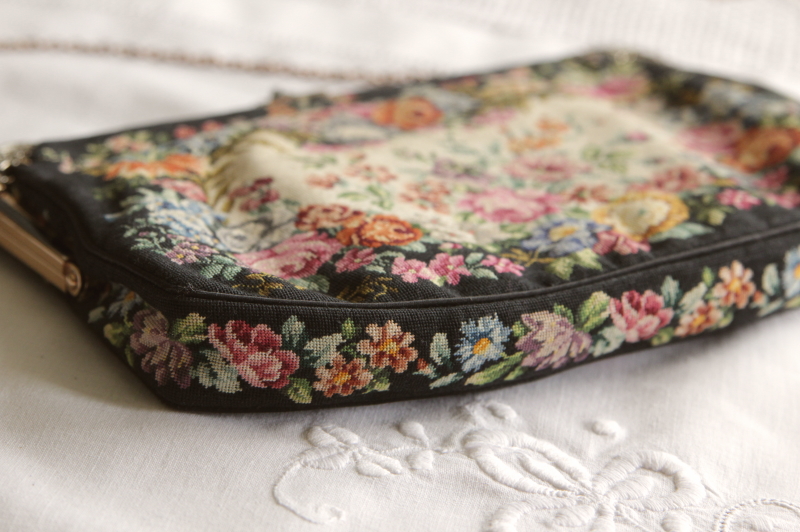 アンティークプチポワンバッグ 刺繍 薔薇 ヨーロッパ