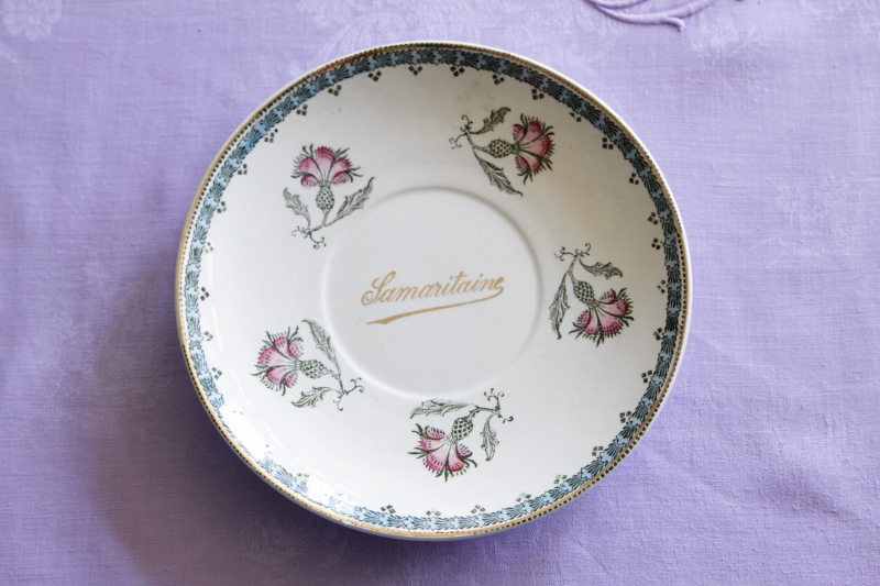 アンティークフレンチプレート　花　フクシア　サマリテーヌ samaritaine lunaville longwy フランス