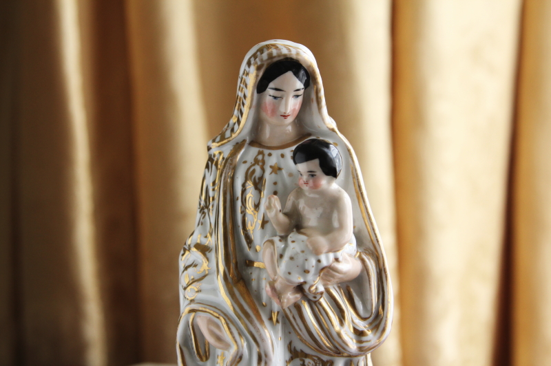 アンティーク聖母子像 ヴューパリ　vieux paris　白磁金彩　フランス レリジャス