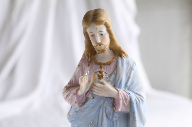 アンティークビスク　聖心のイエス像　聖像　フランス