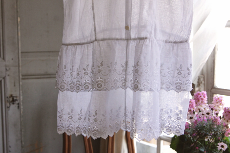 アンティークローンチャイルドドレス　花刺繍　フランス