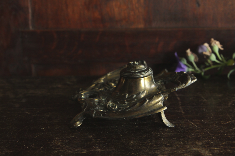 アンティークインクウェル 薔薇 オリーブ フランス アンティークス