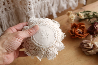 アンティークピンクッション 刺繍 レース フランス アンティーク