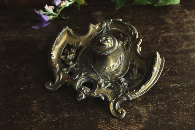 アンティークインクウェル 薔薇 オリーブ フランス アンティークス