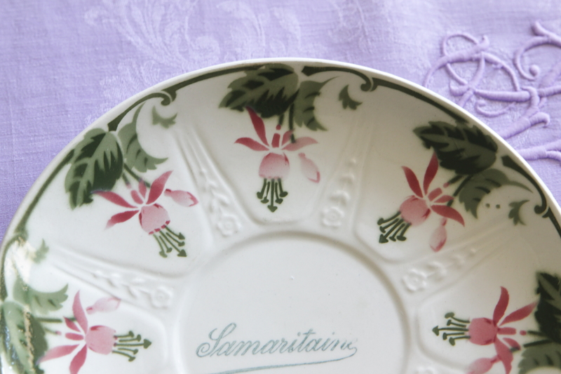 アンティークフレンチプレート　花　フクシア　サマリテーヌ samaritaine lunaville longwy フランス