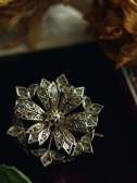 アンティークブローチ　ダイヤモンド　K18ゴールド　八重の花