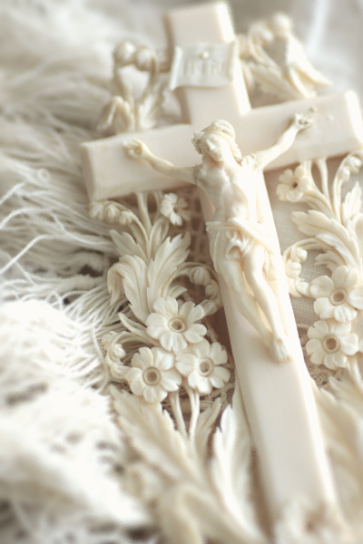 アンティークアイボリーベニチエ　象牙十字架聖水盤　カトリック　ディエップフランス