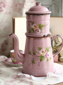 アンティークピンクほうろうカフェティール　コーヒービギン　手描きの薔薇　フランス アンティークストリュフ 20220321