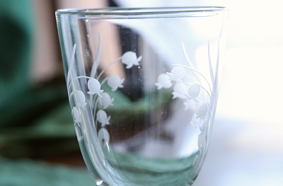 スズランのクリスタルシェリーグラス　イギリス　ヴィクトリアン アンティークストリュフ