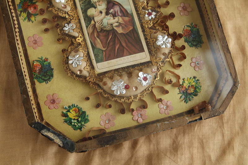 聖ヨセフ　聖父子像　額装壁飾り　フランス　 アンティークストリュフ