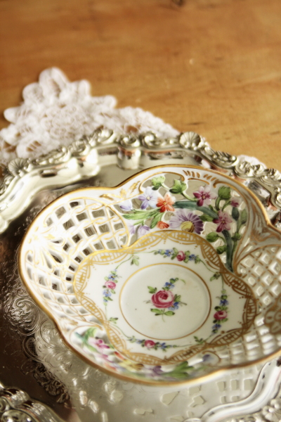 ドレスデンアンティーク透かし皿ケーキプレート花6枚セット