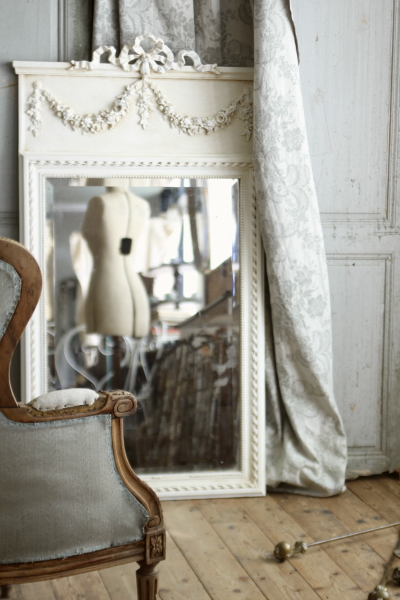 超可爱フランスアンティーク ミラー リボン装飾 鏡(壁掛け式 
