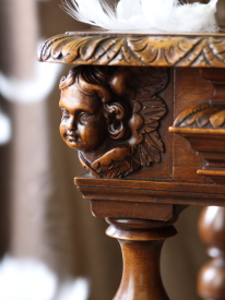 アンティークテーブルデスク　エンジェル天使彫刻　　フランス　アンリ２世様式　ウォールナット