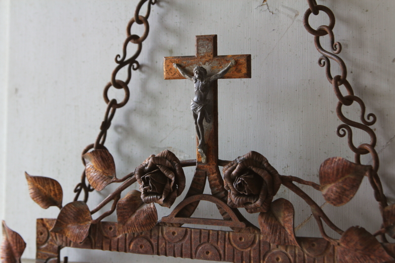 アンティークミラー フレーム フランス カトリックキリスト教 十字架 