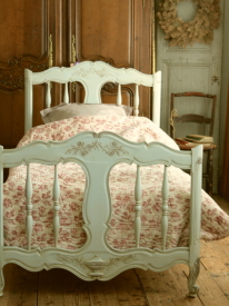 アンティークベッド　フランス　ルイ15世様式ロココ　シングルベッド　グレーペイント