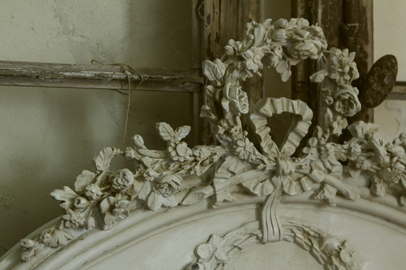 アンティークミラー 薔薇ガーランド 壁掛け鏡 フランス モールディング